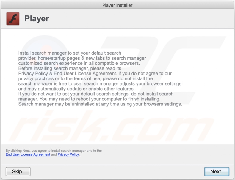 Delusive installer used to promote ChangeParameter adware