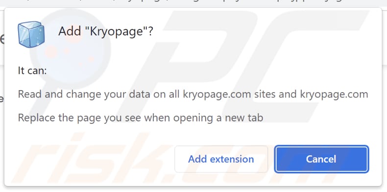 Kryopage browser hijacker vragen om toestemming