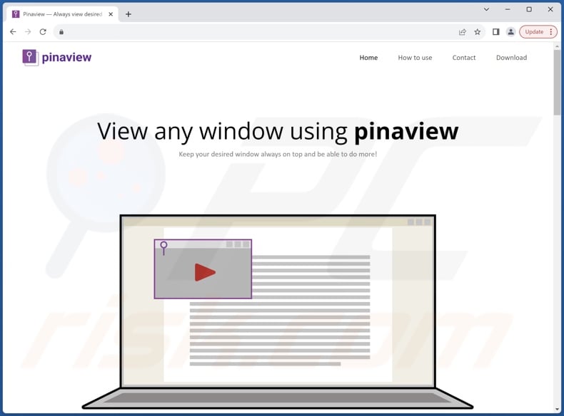 Website gebruikt om Pinaview PUA te promoten