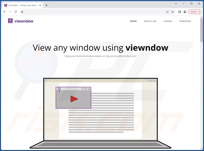 Website gebruikt om Viewndown PUA te promoten