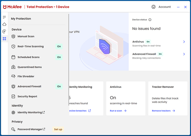 McAfee Total Protection Gebruikersinterface