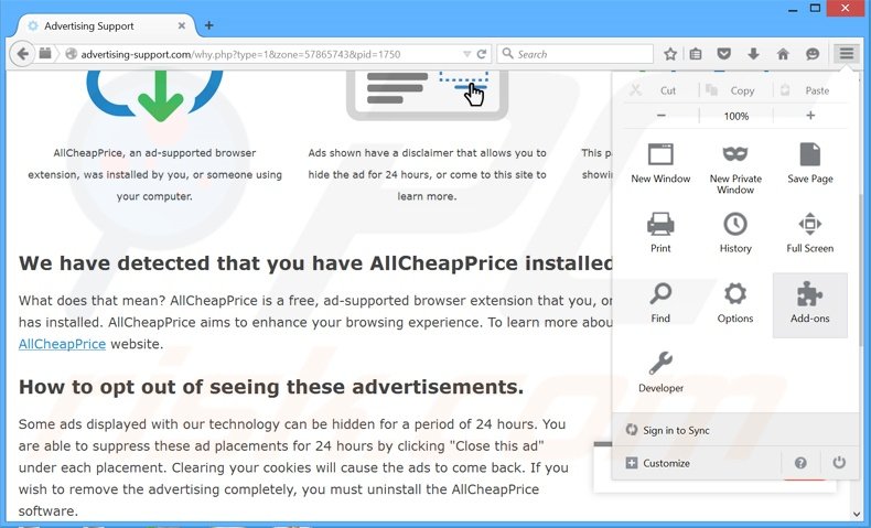 Verwijder de Ads Remover advertenties uit Mozilla Firefox stap 1