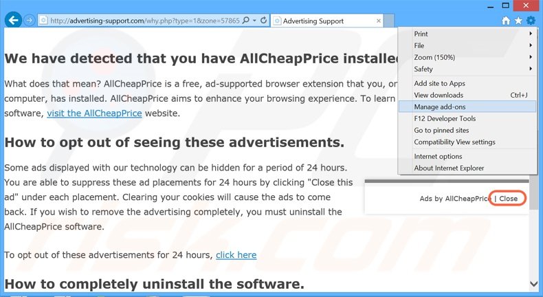 Verwijder de Ads Remover advertenties uit Internet Explorer stap 1