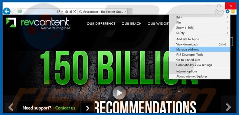 Verwijder de Revcontent advertenties uit Internet Explorer stap 1