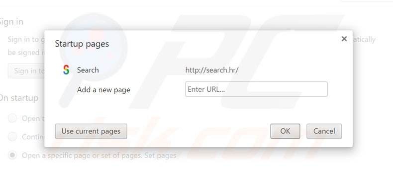 Verwijder search.hr als startpagina in Google Chrome