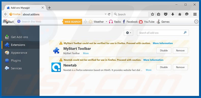 Verwijder aan search.hr gerelateerde Mozilla Firefox extensies