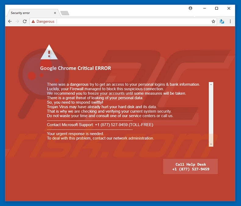 Google Chrome Critical ERROR oplichting