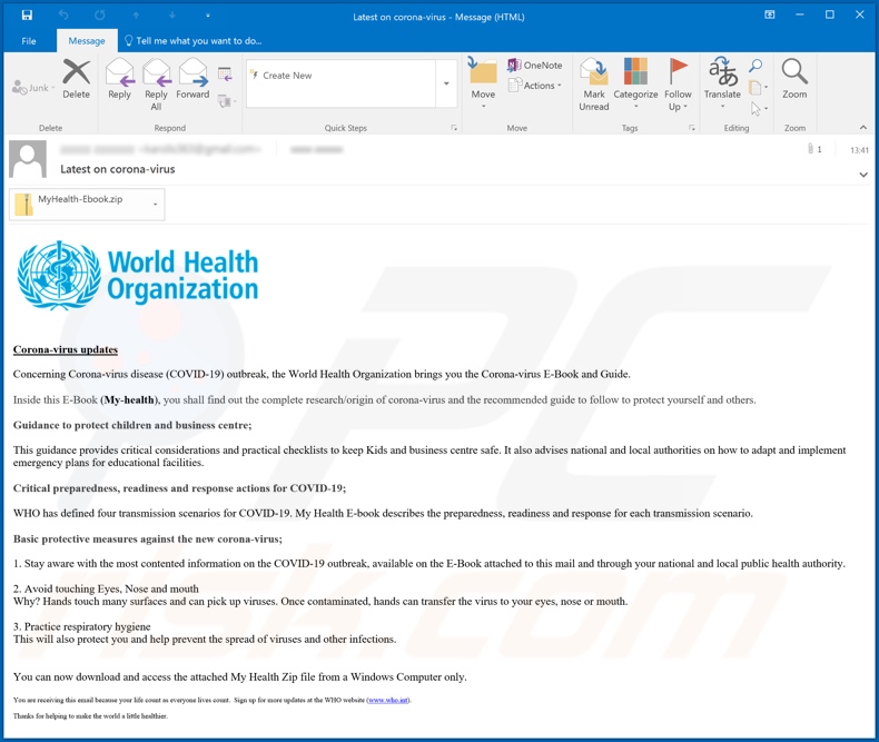 Vierde variant van de World Health Organization (WHO) e-mail
