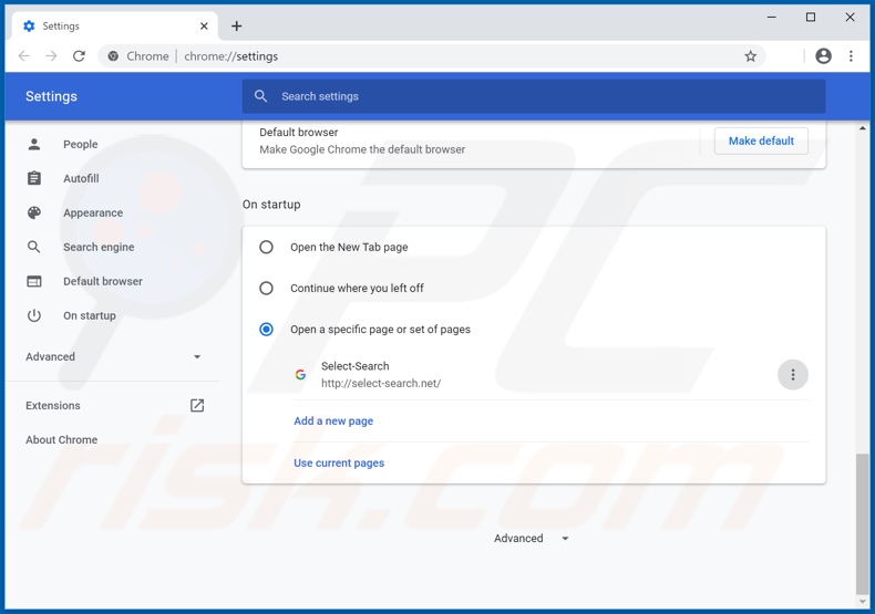 Verwijdering select-search.com uit Google Chrome startpagina