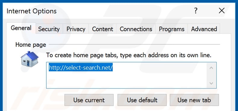 Verwijdering select-search.com uit Internet Explorer startpagina