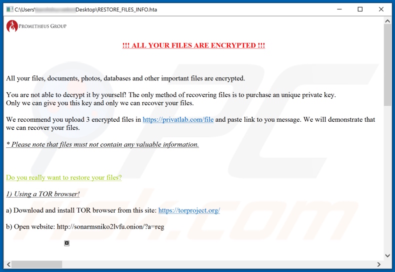 PROM ransomware losgeldbrief (RESTORE_FILES_INFO.hta)