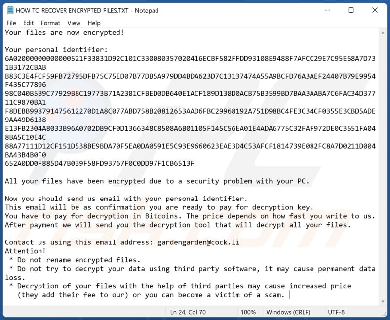 Bomber ransomware tekstbestand (HOW TO RECOVER ENCRYPTED FILES.TXT)