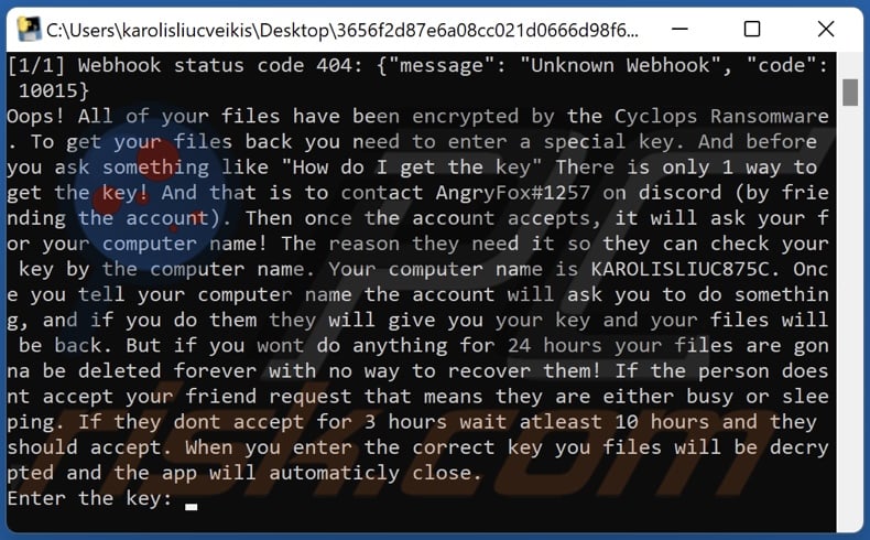 Cyclops ransomware losgeld brief (cmd)