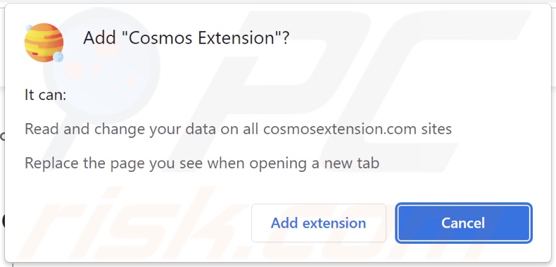 Cosmos Extension browser hijacker toestemming vragen