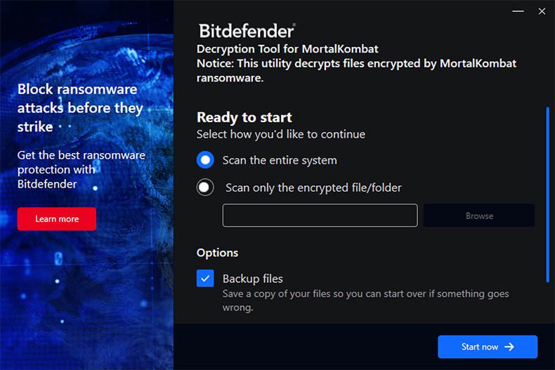 MortalKombat ransomware decryptor door Bitdefender