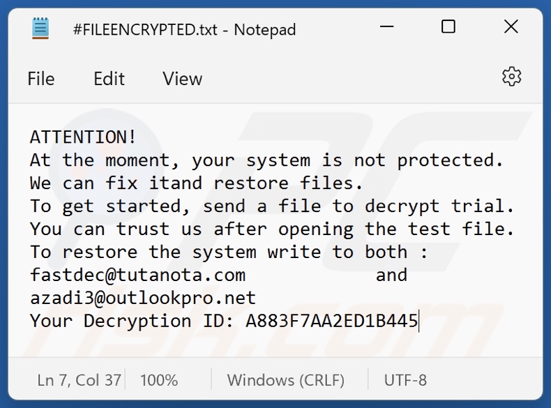 FAST ransomware losgeldbrief (#FILEENCRYPTED.txt)