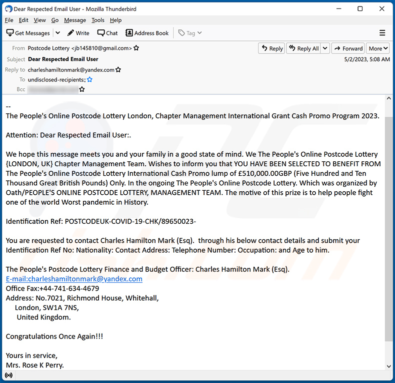 Peoples Postcode Lottery oplichterij email (2023-05-03)