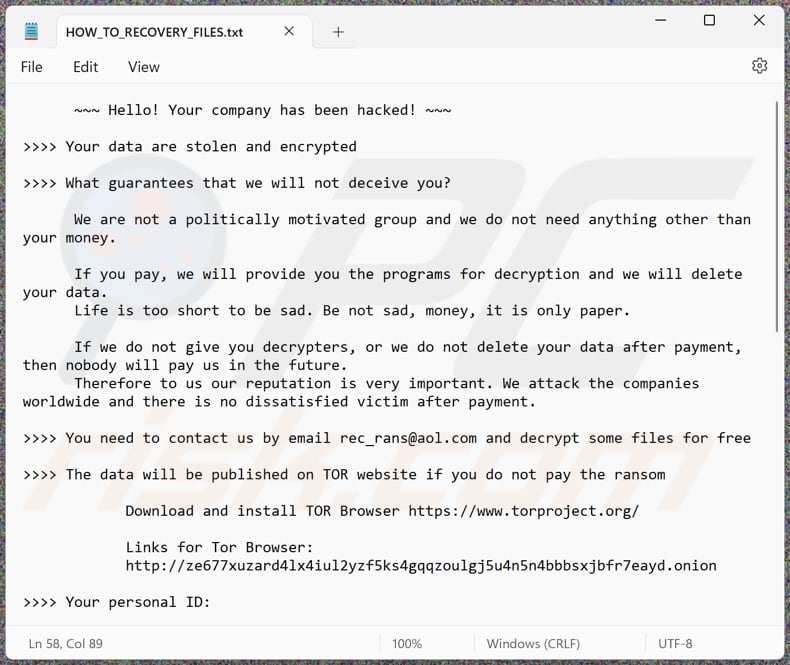 Rec_rans ransomware tekstbestand (HOW_TO_RECOVERY_FILES.txt)