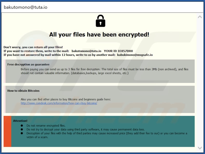 Mono ransomware losgeldnota in een pop-upvenster