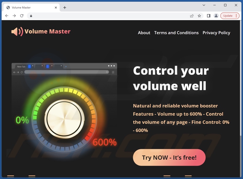 Website gebruikt om te promoten Volume Extra browser hijacker