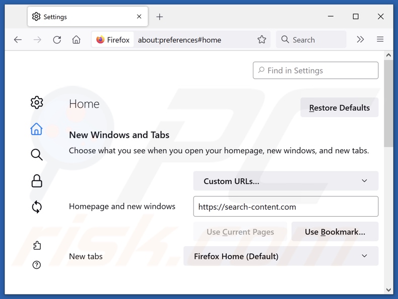 Search-content.com verwijderen van de startpagina van Mozilla Firefox