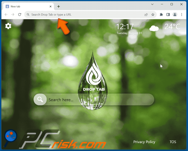 Drop Tab browser hijacker leidt om naar Bing (GIF)