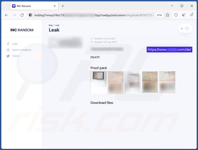 INC ransomware's data-lekkende website