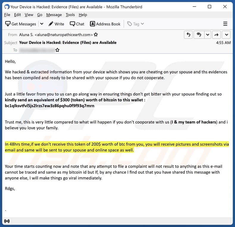 We Hacked & Extracted Information From Your Device email spam campaigne
