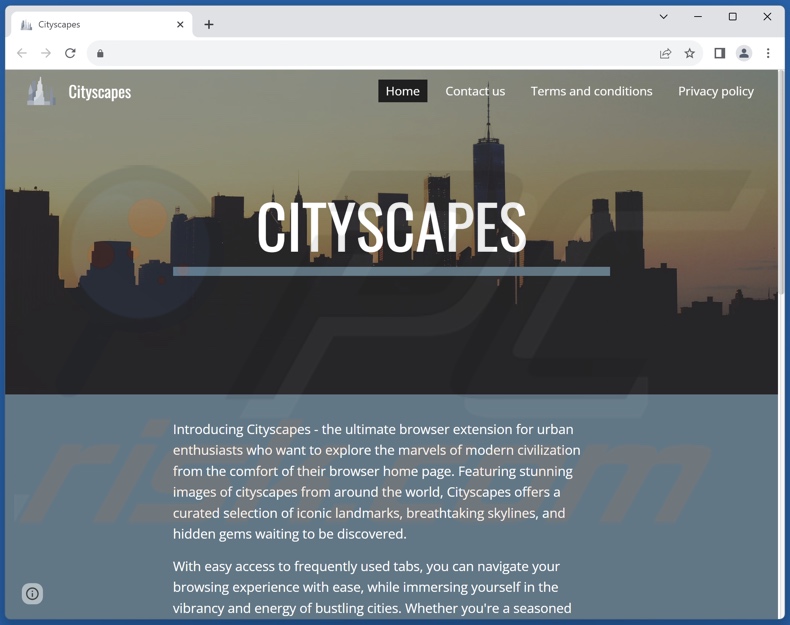 Website die Cityscapes browser hijacker promoot