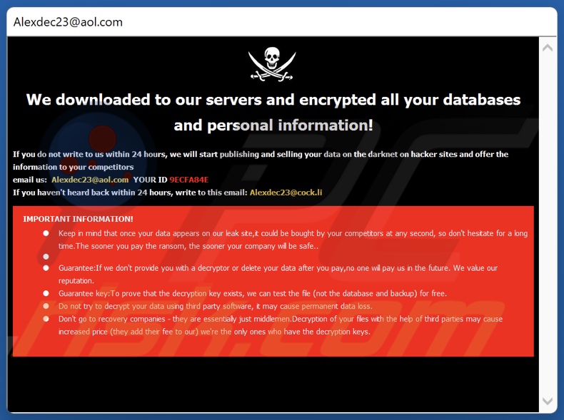 DOOK ransomware losgeld brief (pop-up)