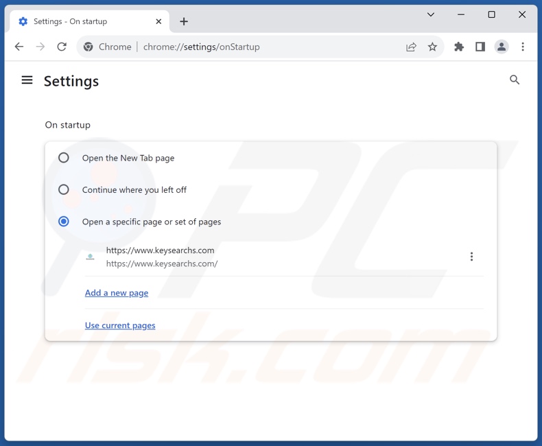 Verwijder keysearchs.com van de startpagina van Google Chrome