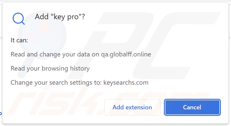 Toestemmingen gevraagd door key pro browser hijacker