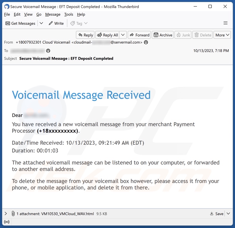 Voicemail Message Received email spam campaigne