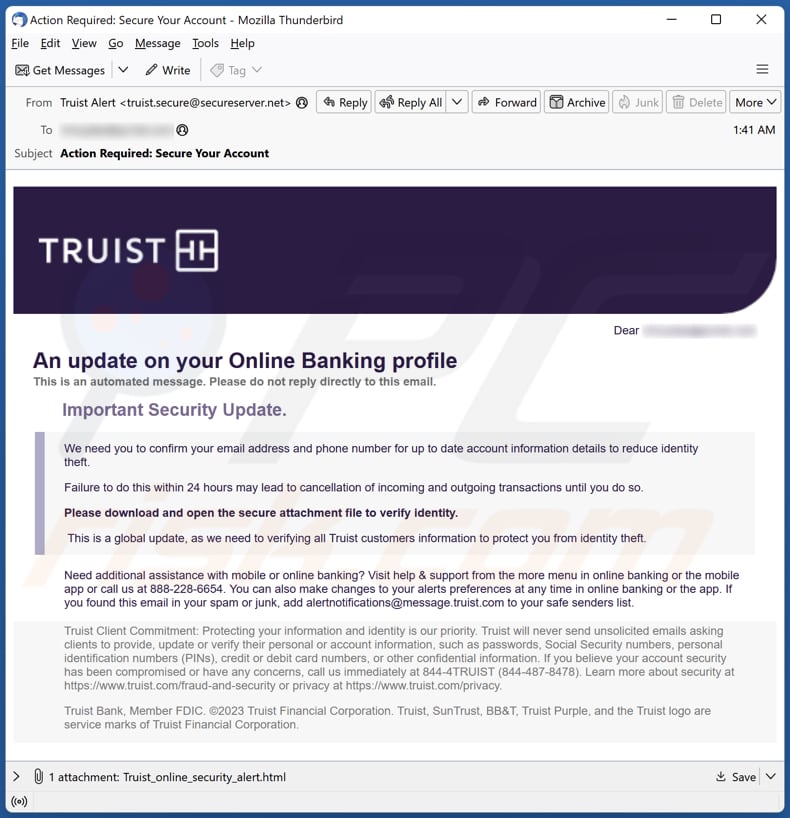 Truist Online Banking Profile spam e-mailcampagne