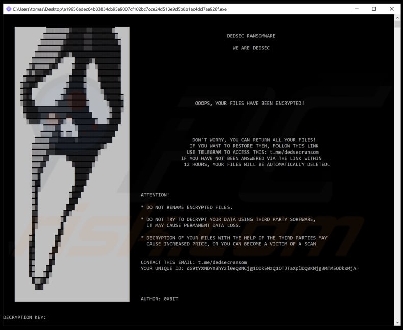 Dedsec ransomware pop-up