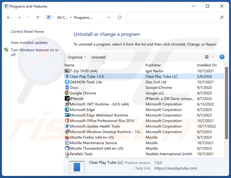 Clear Play Tube uninstall via Control Panel