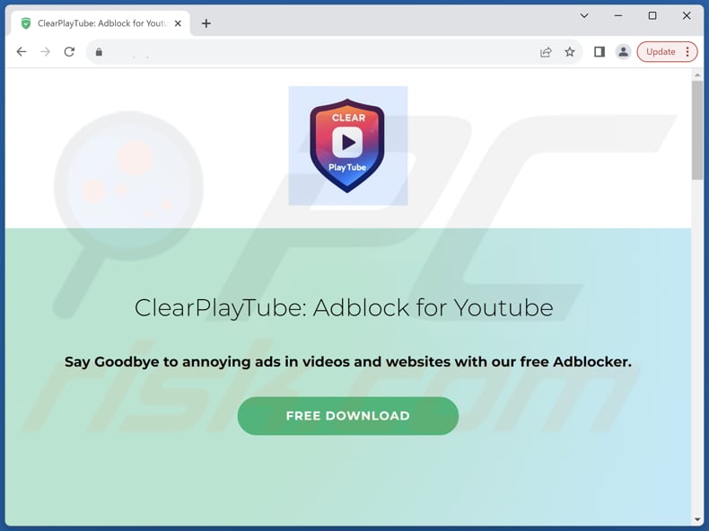 Website gebruikt om Clear Play Tube PUA te promoten