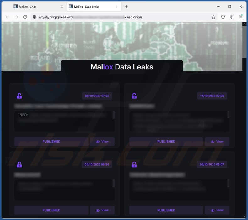 Ma1x0 ransomware site voor het lekken van gegevens
