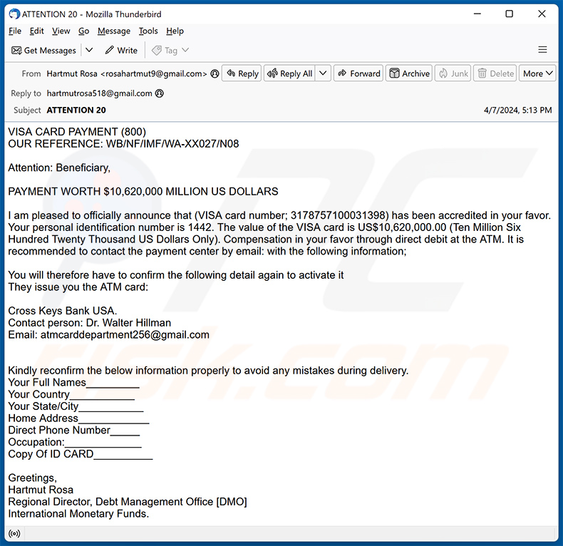 ATM Card email scam (2024-04-08)