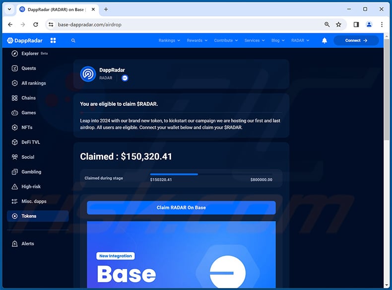 DappRadar Airdrops oplichterswebsite (base-dappradar[.]com)