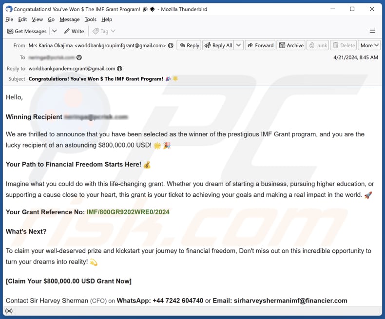 IMF Grant Program spam e-mailcampagne