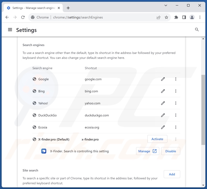x-finder.pro uit de standaardzoekmachine van Google Chrome verwijderen