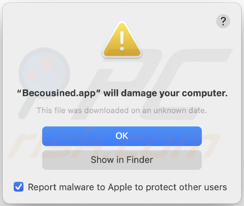 Becousined.app adware waarschuwing vóór installatie