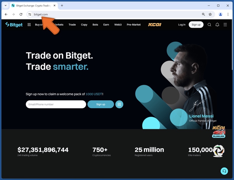 Uiterlijk van de echte Bitget-website (bitget.com)