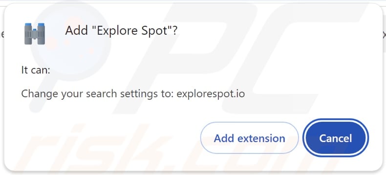 Explore Spot browser hijacker vraagt om toestemming