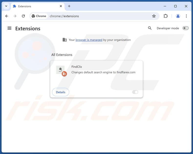 Aan findflarex.com gerelateerde Google Chrome-extensies verwijderen