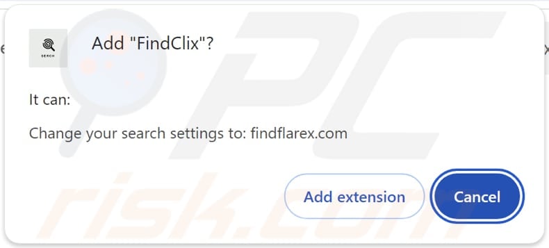 FindClix browser hijacker vraagt om rechten