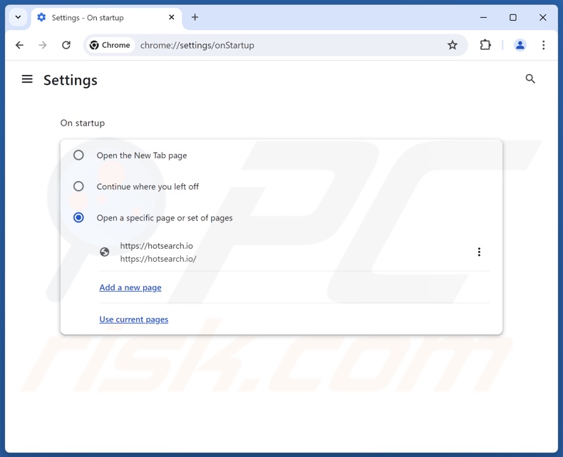 Hotsearch.io verwijderen uit de startpagina van Google Chrome
