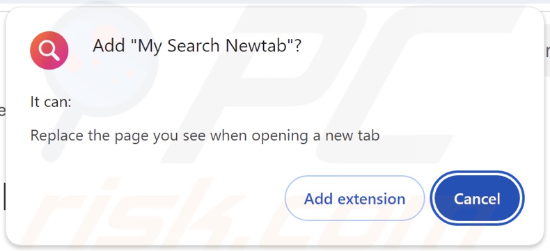 My Search Newtab browser hijacker vraagt om toestemming