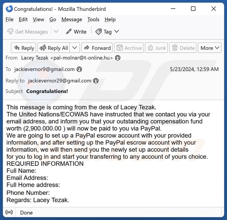 PayPal Escrow Account spam e-mailcampagne